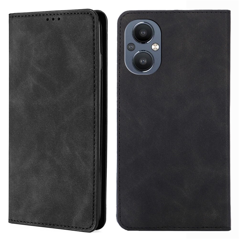 Skin-touch Foldable Stand Leather Card Holder Design Full Protection Phone Case Phone Protector for OnePlus Nord N20 5G - Black-1
