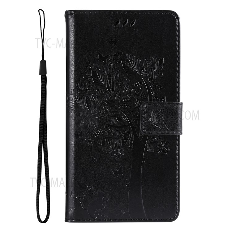 Cat Tree Pattern Imprinted Scratch Proof PU Leather Case Stand Wallet Magnetic Flip Cover with Strap for OnePlus Nord N20 5G - Black-2