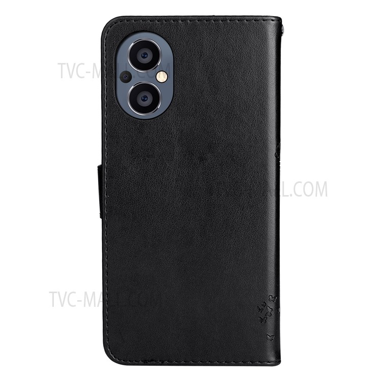 Cat Tree Pattern Imprinted Scratch Proof PU Leather Case Stand Wallet Magnetic Flip Cover with Strap for OnePlus Nord N20 5G - Black-3