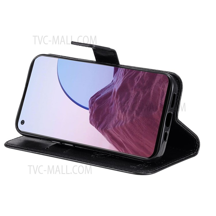Cat Tree Pattern Imprinted Scratch Proof PU Leather Case Stand Wallet Magnetic Flip Cover with Strap for OnePlus Nord N20 5G - Black-6