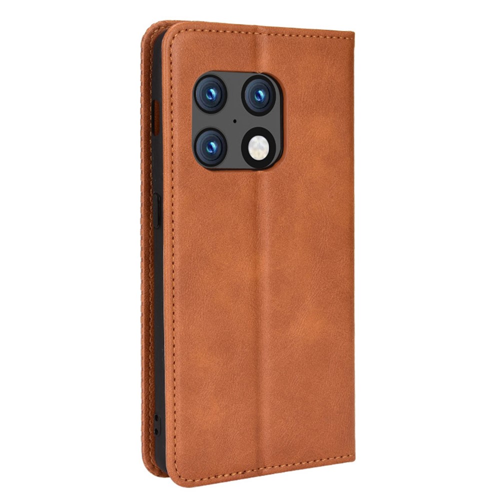 360 Degrees Wrapped Retro Style Imprinted Leather Cover + TPU Inner Case Wallet Stand Phone Cover Shell for OnePlus 10 Pro 5G - Brown-3