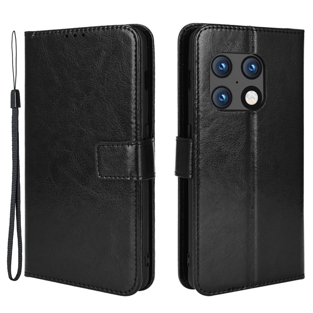 Crazy Horse Texture Stand Wallet PU Leather + TPU Case Full Protection Phone Cover for OnePlus 10 Pro 5G - Black-1