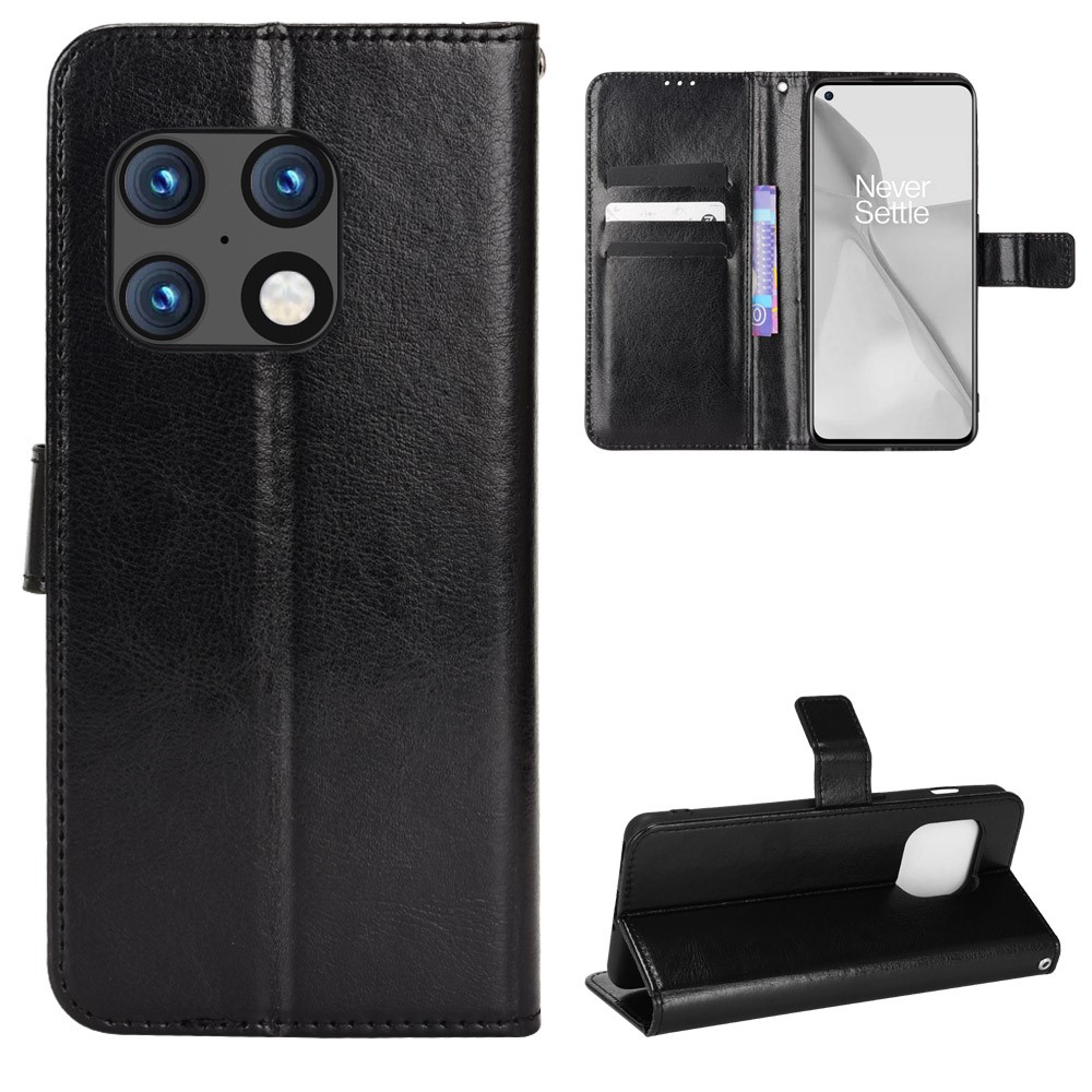 Crazy Horse Texture Stand Wallet PU Leather + TPU Case Full Protection Phone Cover for OnePlus 10 Pro 5G - Black-8