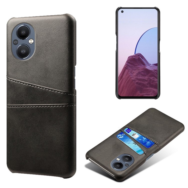 For OnePlus Nord N20 5G / Oppo Reno7 Z Protection Phone Cover PU Leather Coated Hard PC Double Anti-scratch Card Holder Design Cell Phone Case - Black-1