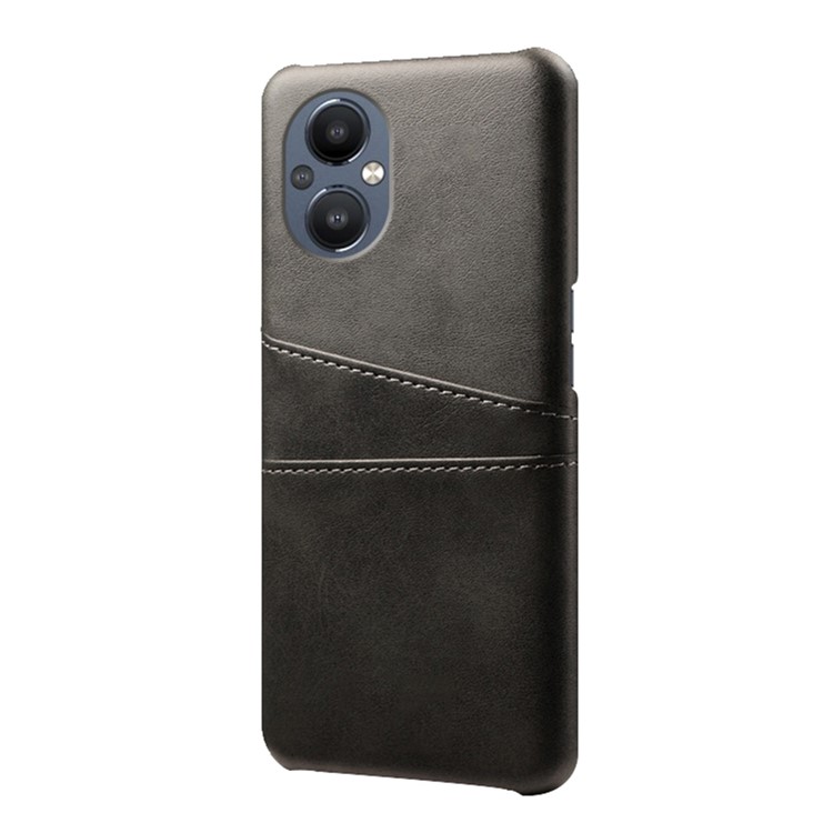 For OnePlus Nord N20 5G / Oppo Reno7 Z Protection Phone Cover PU Leather Coated Hard PC Double Anti-scratch Card Holder Design Cell Phone Case - Black-2