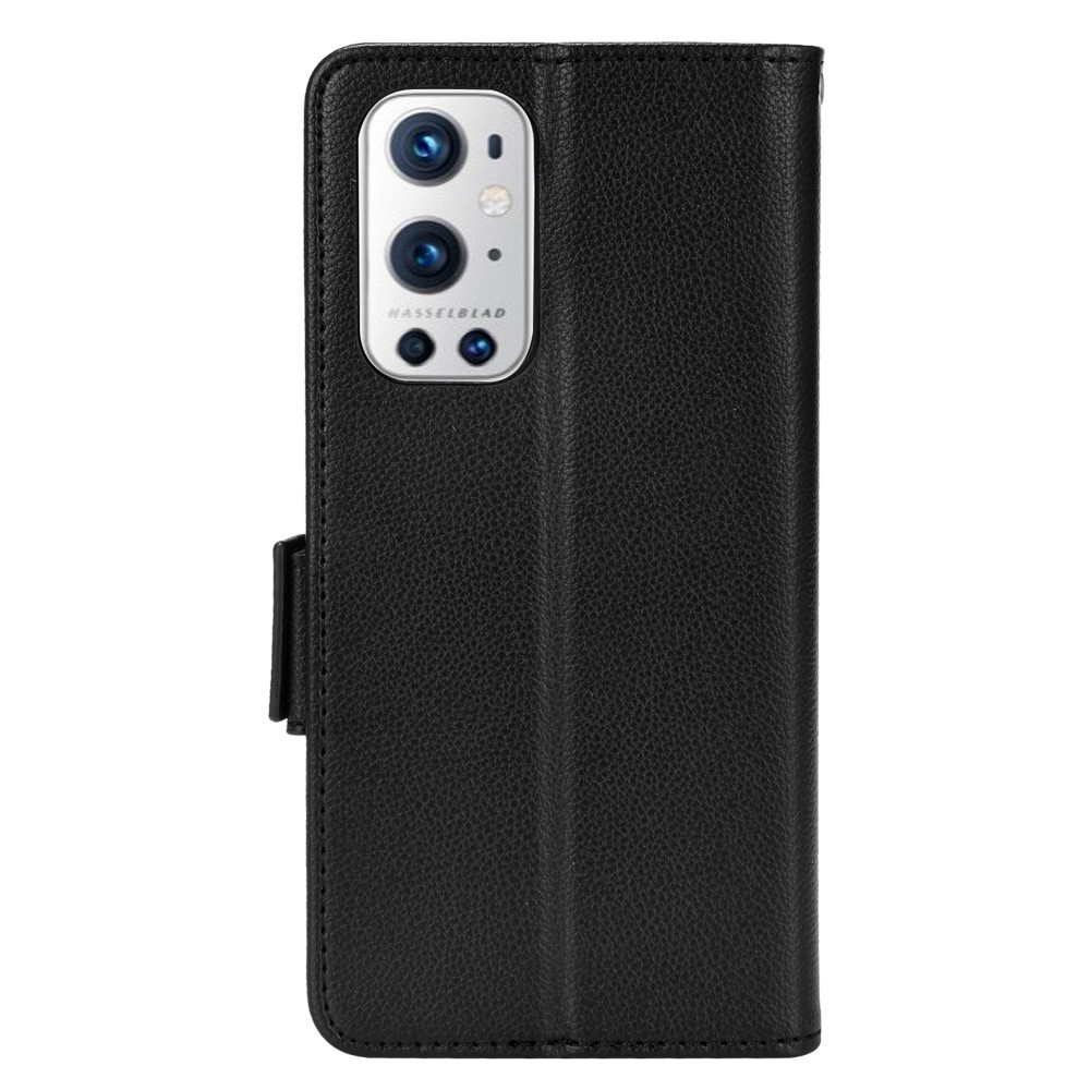 Stand Wallet Litchi Texture Phone Case for OnePlus 9 Pro, PU Leather + TPU Magnetic Clasp Cover - Black-3