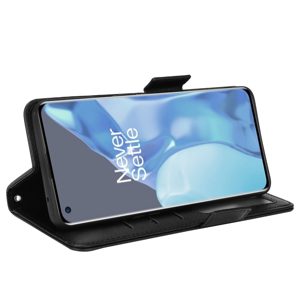 Stand Wallet Litchi Texture Phone Case for OnePlus 9 Pro, PU Leather + TPU Magnetic Clasp Cover - Black-5