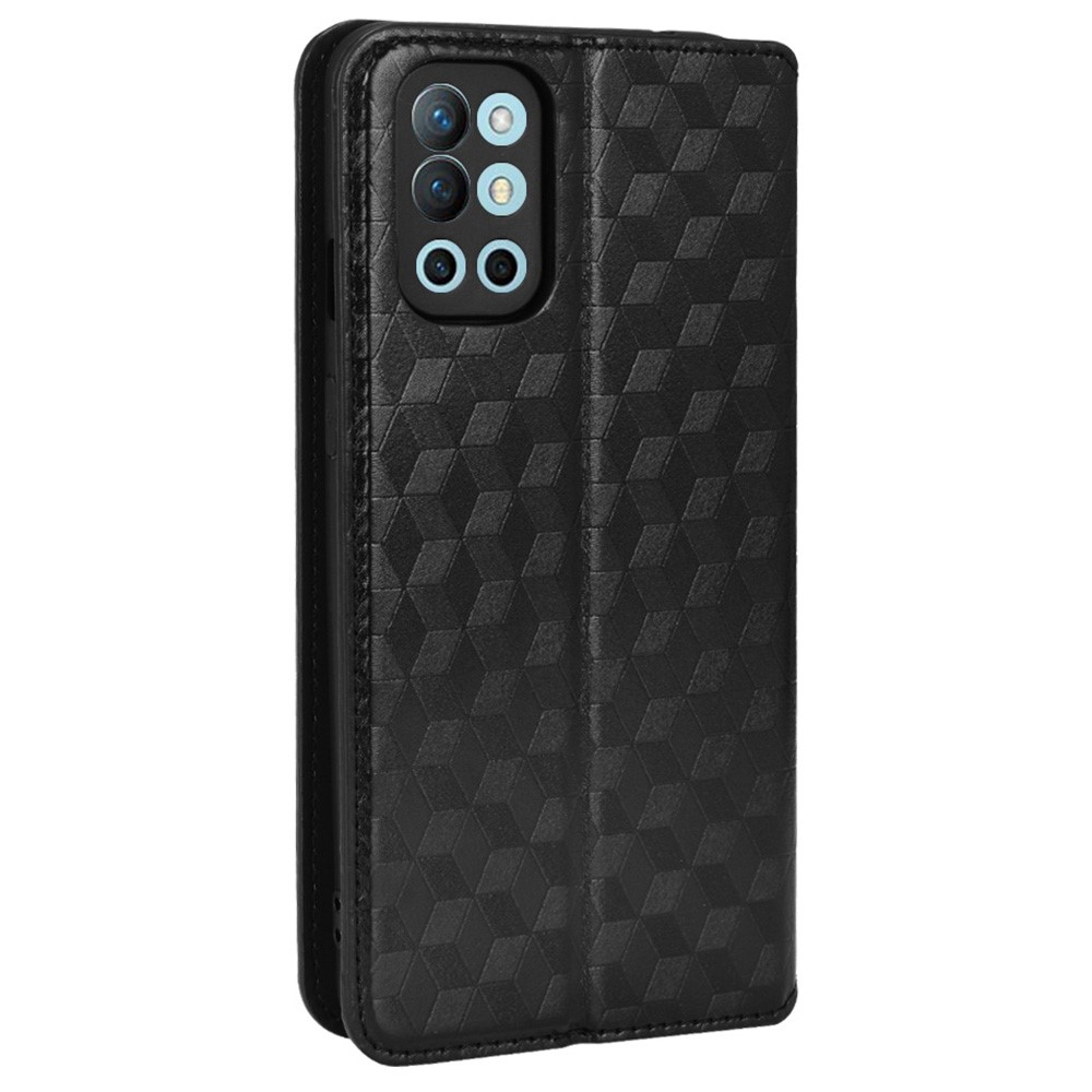 Para OnePlus 9R Carteira Stand Rhombus Imprinted PU Cubra Capa De Proteção Completa Caixa De Telefone - Preto