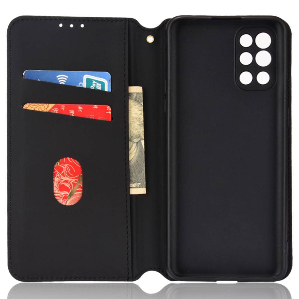 For OnePlus 9R Wallet Stand Rhombus Imprinted PU Leather Cover Full Protection Stand Wallet Phone Case - Black-6