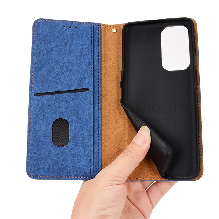 For OnePlus 9 Pro Wallet Phone Cover PU Leather Magnetic Drop-proof Case Color Splicing Phone Shell with Stand - Blue-6