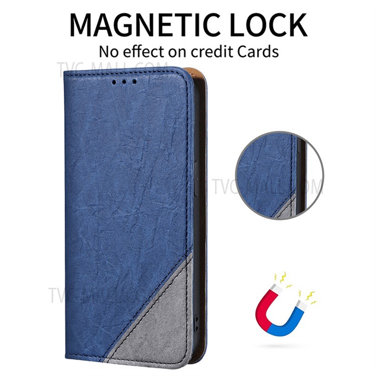 For OnePlus 9 Pro Wallet Phone Cover PU Leather Magnetic Drop-proof Case Color Splicing Phone Shell with Stand - Blue-7
