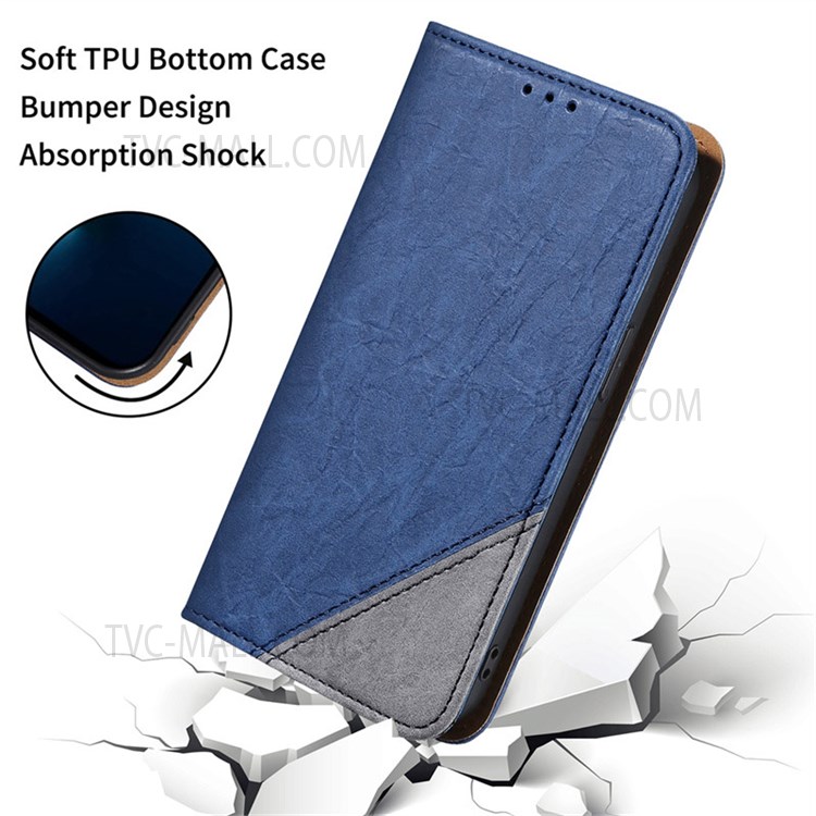 For OnePlus 9 Pro Wallet Phone Cover PU Leather Magnetic Drop-proof Case Color Splicing Phone Shell with Stand - Blue-8