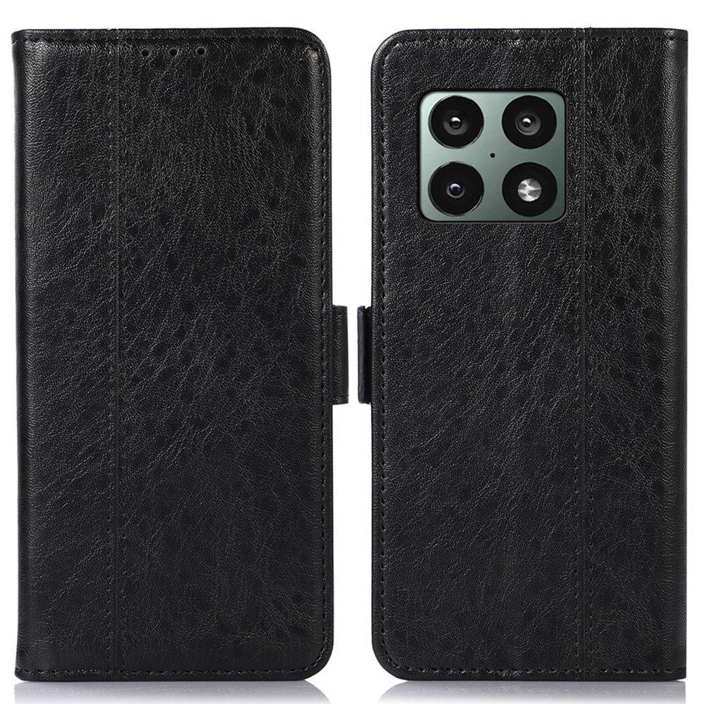 Crazy Horse Texture Cellphone Flip Case for OnePlus 10 Pro 5G TPU + PU Leather Side Magnetic Clasps Wallet Stand Shell - Black-1