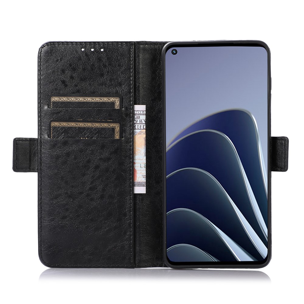 Crazy Horse Texture Cellphone Flip Case for OnePlus 10 Pro 5G TPU + PU Leather Side Magnetic Clasps Wallet Stand Shell - Black-4