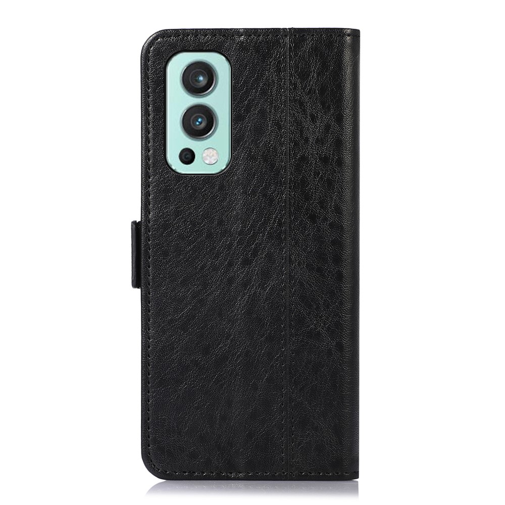 For OnePlus Nord 2 5G Well-protected Anti-fall Crazy Horse Texture PU Leather Case Side Magnetic Clasps Wallet Stand Cell Phone Shell - Black-3