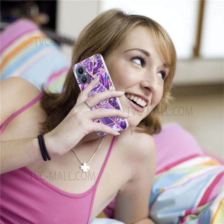 YB IMD Series-3 Marble IMD Electroplating Case for OnePlus Nord N20 5G, Anti-drop Anti-scratch Soft TPU Phone Cover - Dark Purple-5