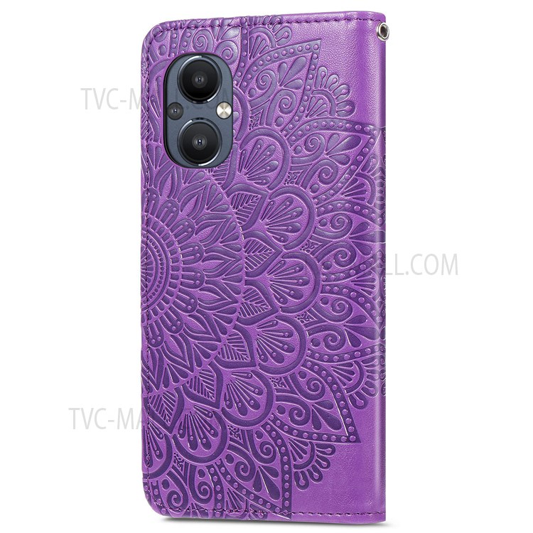 For OnePlus Nord N20 5G Imprinting Leather Cover + Soft Inner TPU Case Wallet Stand Feather Pattern Phone Shell - Purple-2