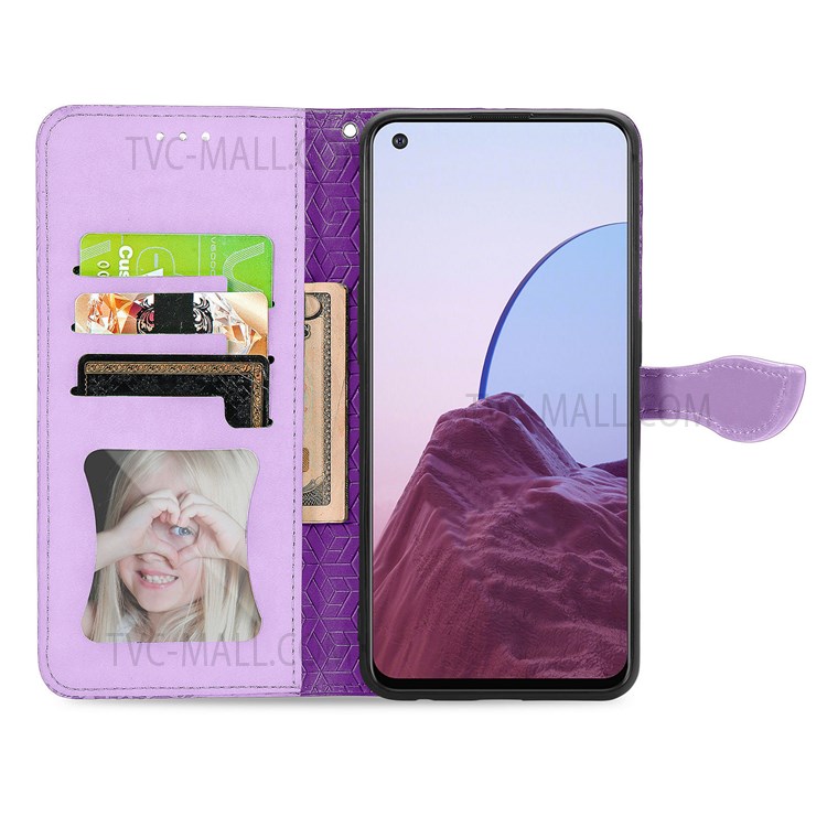 For OnePlus Nord N20 5G Imprinting Leather Cover + Soft Inner TPU Case Wallet Stand Feather Pattern Phone Shell - Purple-4