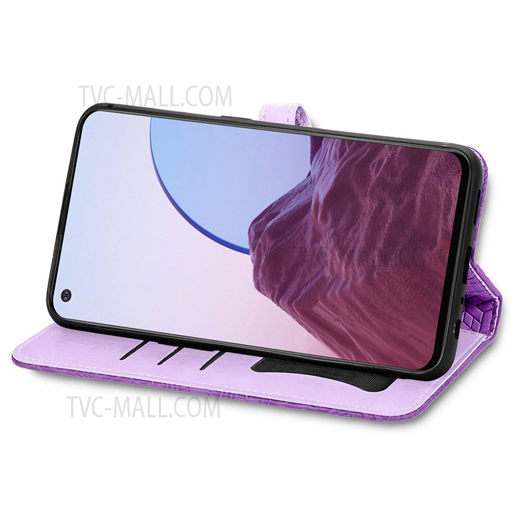 For OnePlus Nord N20 5G Imprinting Leather Cover + Soft Inner TPU Case Wallet Stand Feather Pattern Phone Shell - Purple-5