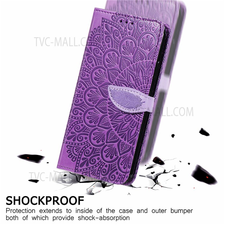 For OnePlus Nord N20 5G Imprinting Leather Cover + Soft Inner TPU Case Wallet Stand Feather Pattern Phone Shell - Purple-6