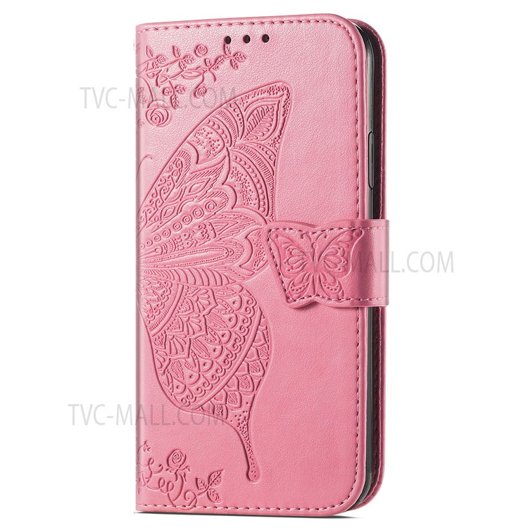 For OnePlus Nord N20 5G Butterfly Flower Imprinted PU Leather Wallet Phone Case Magnetic Clasp Stand Cover - Pink-2