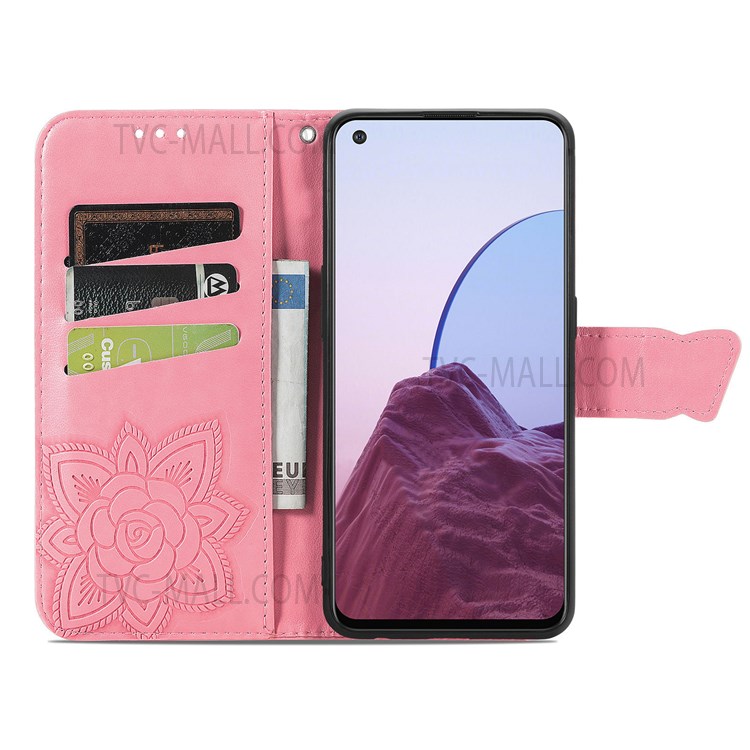 For OnePlus Nord N20 5G Butterfly Flower Imprinted PU Leather Wallet Phone Case Magnetic Clasp Stand Cover - Pink-4