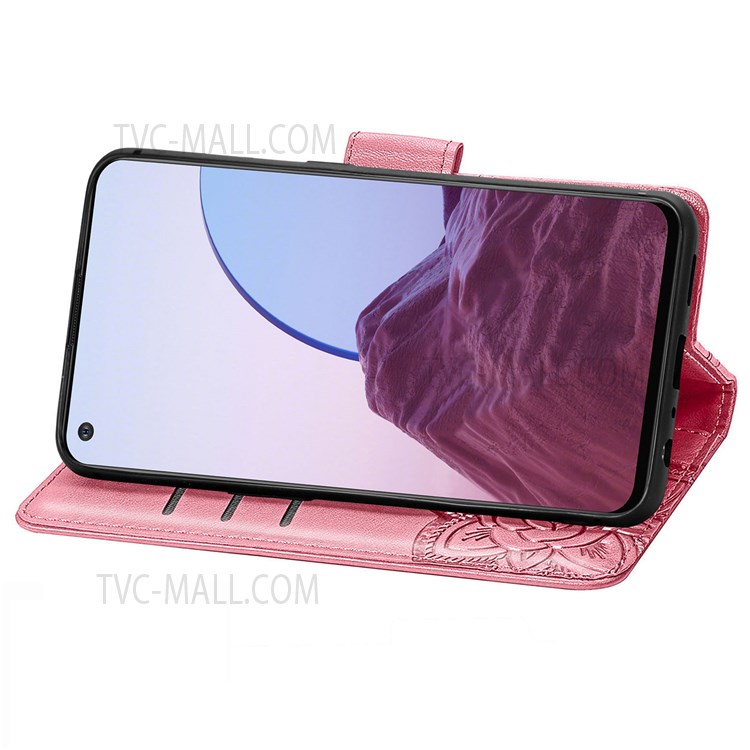 For OnePlus Nord N20 5G Butterfly Flower Imprinted PU Leather Wallet Phone Case Magnetic Clasp Stand Cover - Pink-5