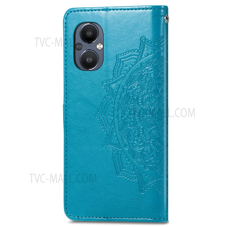 For OnePlus Nord N20 5G PU Leather + TPU Wallet Cover Embossed Mandala Pattern Stand TPU Phone Case - Blue-3