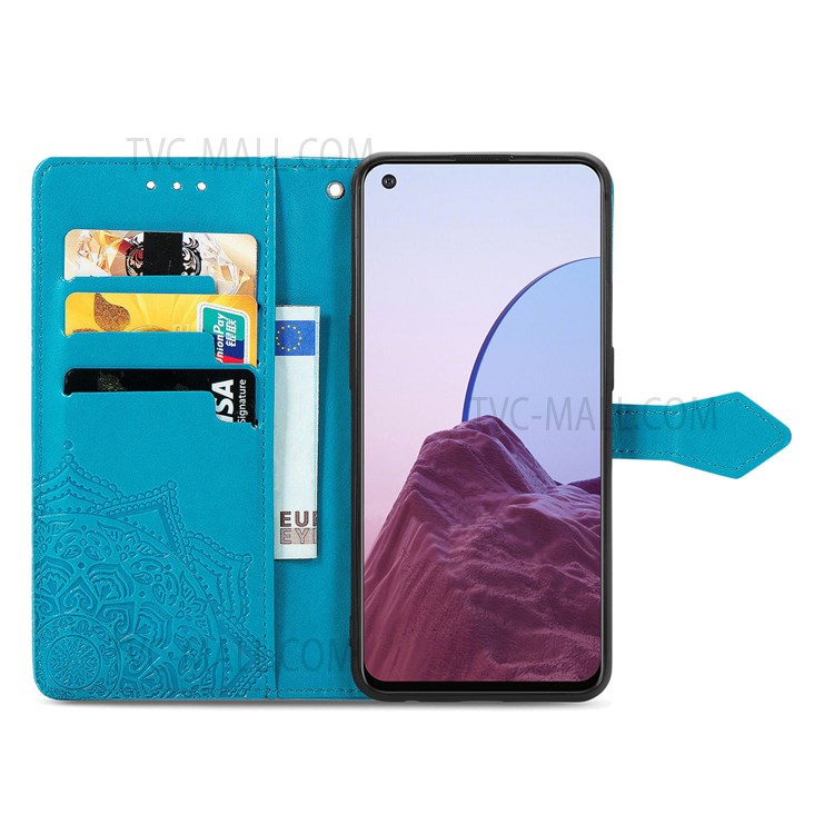 For OnePlus Nord N20 5G PU Leather + TPU Wallet Cover Embossed Mandala Pattern Stand TPU Phone Case - Blue-4