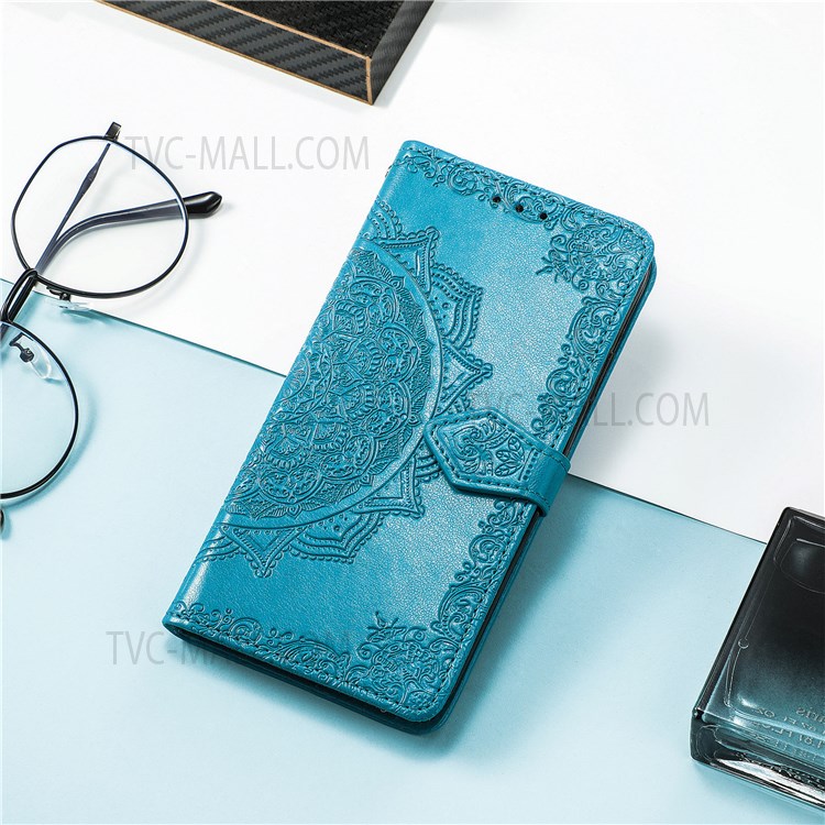 For OnePlus Nord N20 5G PU Leather + TPU Wallet Cover Embossed Mandala Pattern Stand TPU Phone Case - Blue-6
