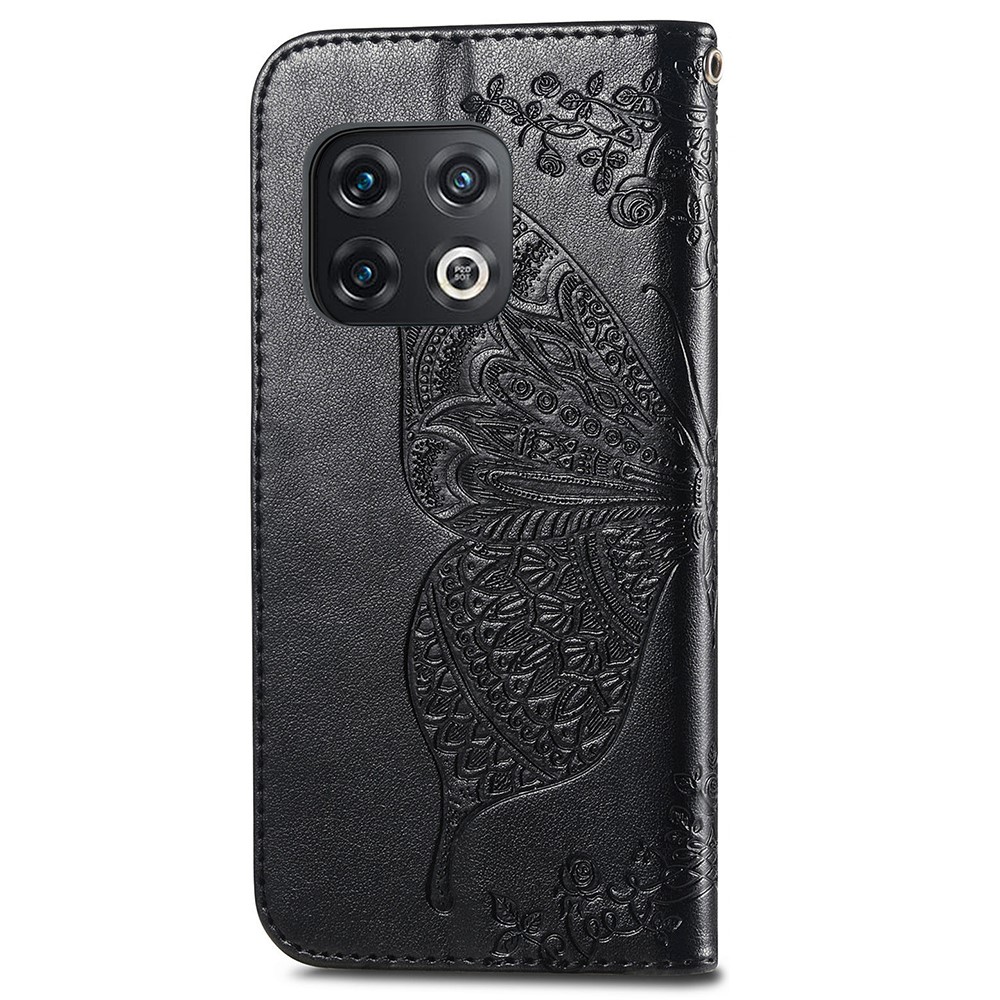 For OnePlus 10 Pro 5G Imprinting Butterfly Flower Protector Shockproof Stand Wallet PU Leather Phone Case - Black-3