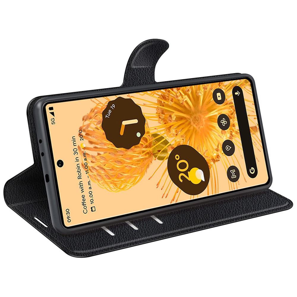 For Google Pixel 7 Pro PU Leather Smartphone Cover Wallet Stand Litchi Texture Anti-scratch Case Shell - Black-5