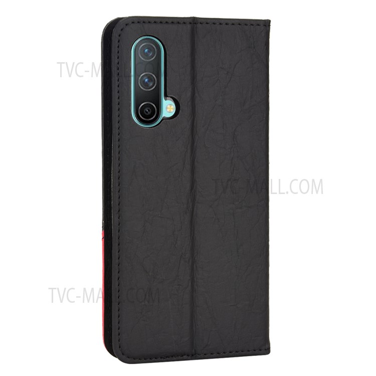 For OnePlus Nord CE 5G Dual Color Splicing Magnetic Auto-absorbed Phone Case PU Leather Anti-drop Protective Cover with Wallet Stand - Black-3
