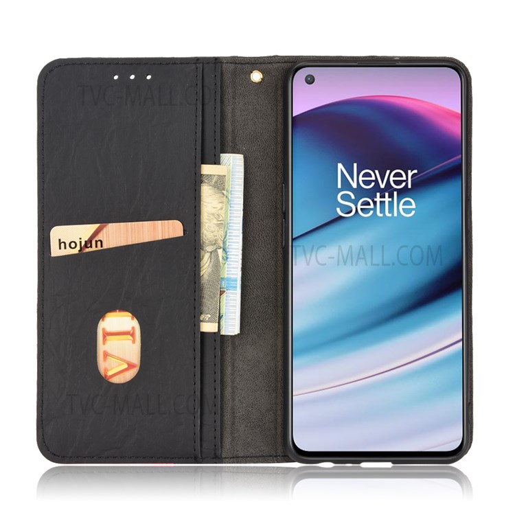 For OnePlus Nord CE 5G Dual Color Splicing Magnetic Auto-absorbed Phone Case PU Leather Anti-drop Protective Cover with Wallet Stand - Black-4
