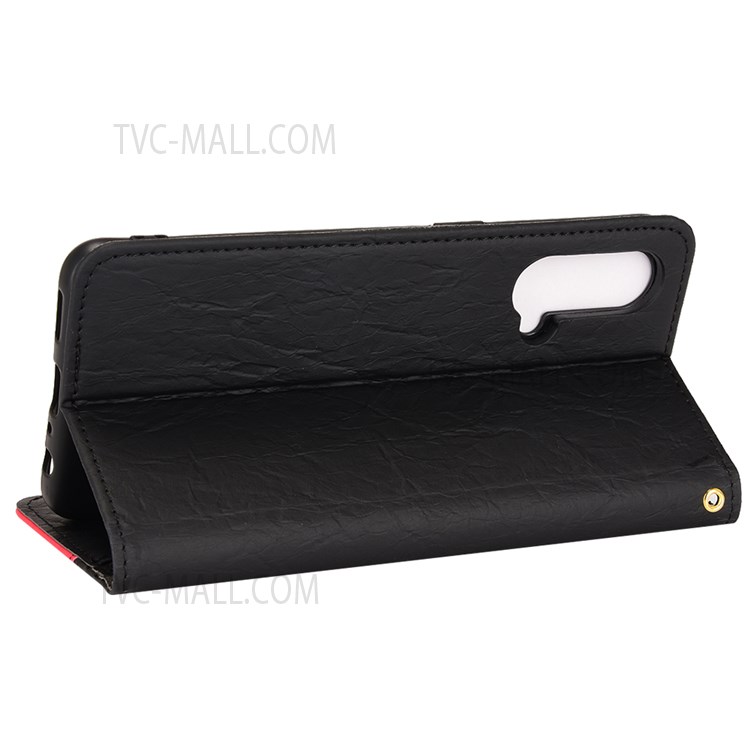 For OnePlus Nord CE 5G Dual Color Splicing Magnetic Auto-absorbed Phone Case PU Leather Anti-drop Protective Cover with Wallet Stand - Black-5