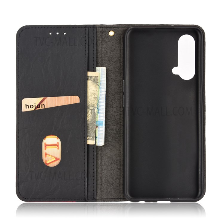 For OnePlus Nord CE 5G Dual Color Splicing Magnetic Auto-absorbed Phone Case PU Leather Anti-drop Protective Cover with Wallet Stand - Black-6