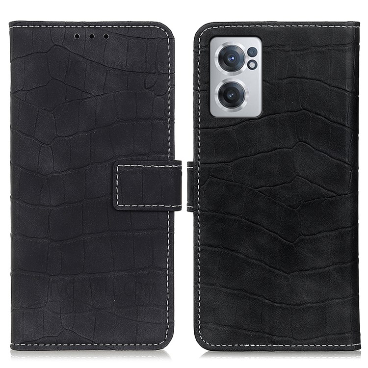 For OnePlus Nord CE 2 5G Crocodile Texture PU Leather Phone Case Wallet Stand Magnetic Clasp Cover - Black-1