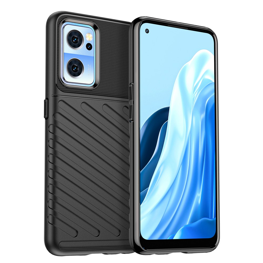 For OnePlus Nord CE 2 5G Thunder Series Thickened TPU Shock Absorbing Phone Case Twill Texture Protective Cover - Black-1