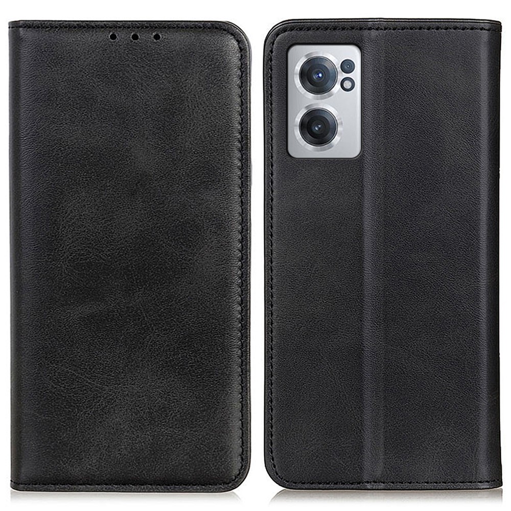 For OnePlus Nord CE 2 5G Split Leather Magnetic Auto-absorbed Case Shockproof Wallet Stand Phone Cover - Black-1
