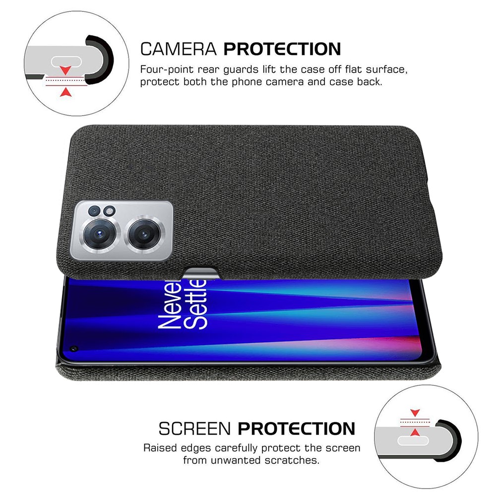 For OnePlus Nord CE 2 5G Solid Color Cloth Texture + PC Protective Case Heat Dissipation Incomplete Covering Back Shell - Black-4