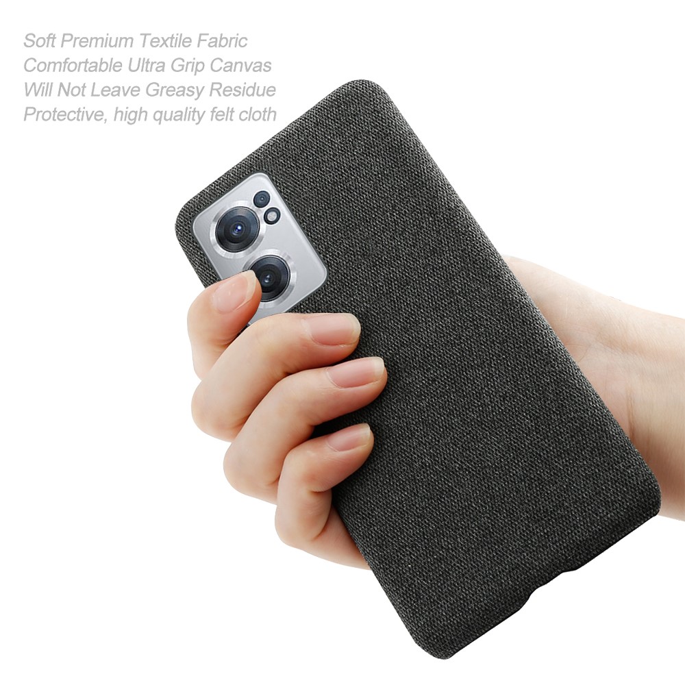 For OnePlus Nord CE 2 5G Solid Color Cloth Texture + PC Protective Case Heat Dissipation Incomplete Covering Back Shell - Black-6