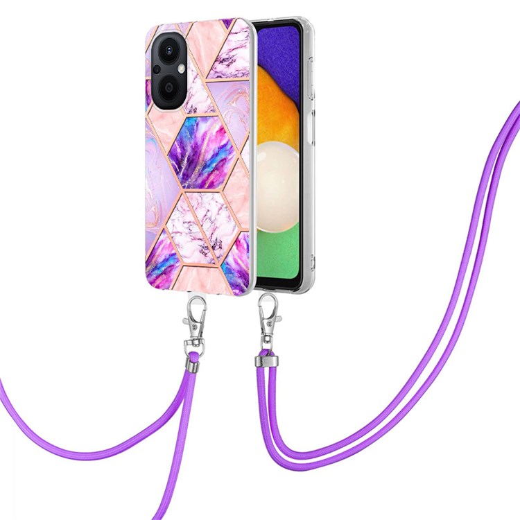 YB IMD Series-5 Flexible TPU Phone Cover for OnePlus Nord N20 5G, Sleek Electroplating Splicing IMD IML Marble Pattern Design Phone Case Accessory with Lanyard - Light Purple-2