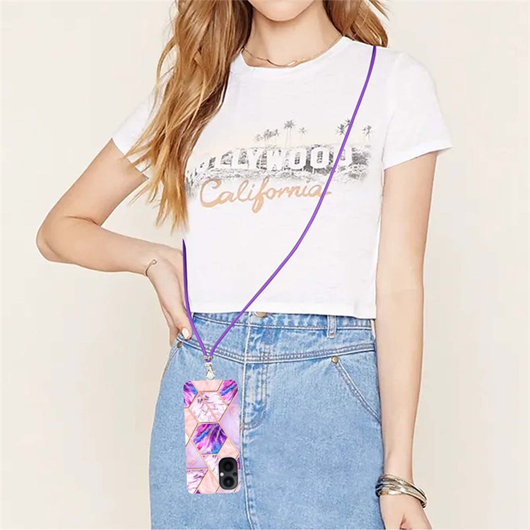 YB IMD Series-5 Flexible TPU Phone Cover for OnePlus Nord N20 5G, Sleek Electroplating Splicing IMD IML Marble Pattern Design Phone Case Accessory with Lanyard - Light Purple-4
