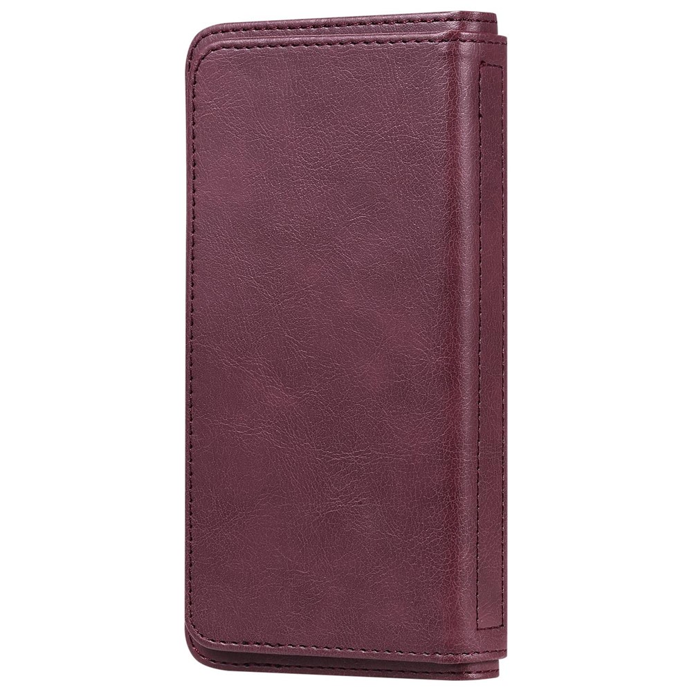 KT Multi-functional Series-1 for OnePlus Nord CE 2 5G PU Leather Magnetic Phone Case Viewing Stand Wallet Clutch Purse with 10-Card Slots Holder - Wine Red-11