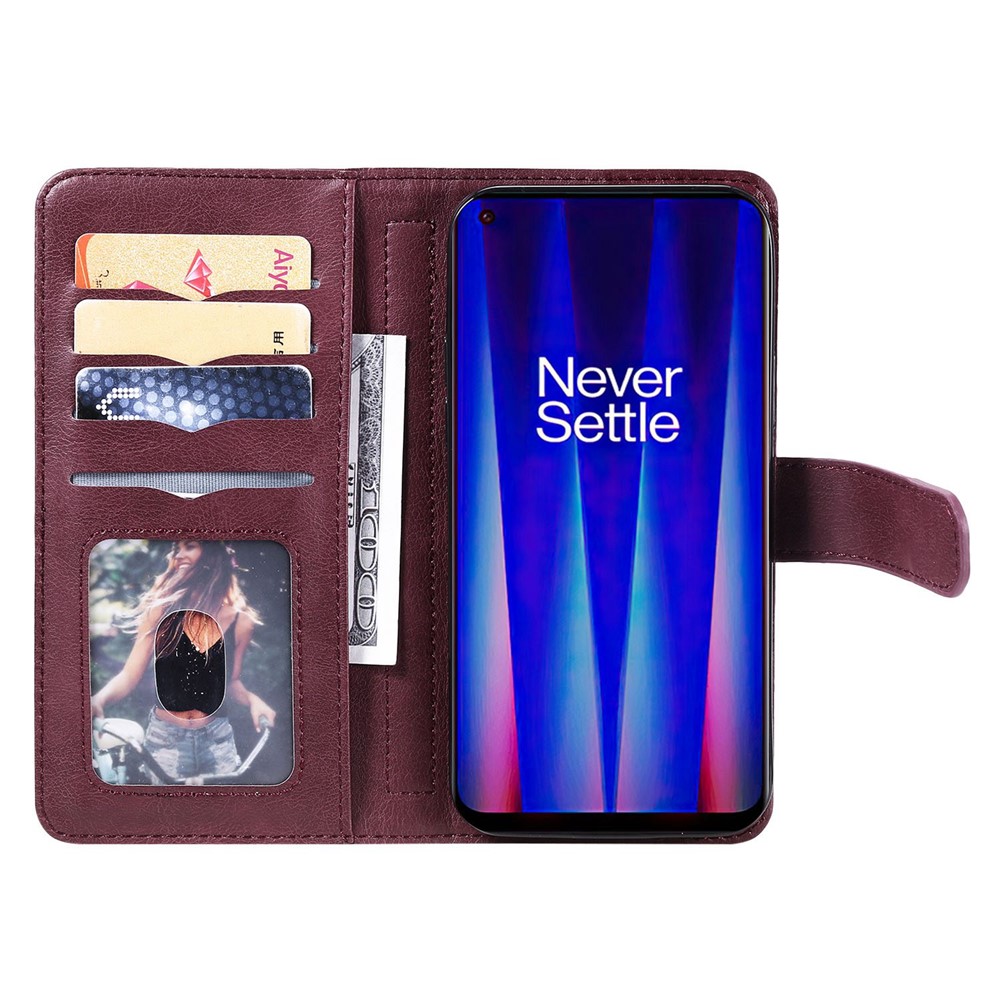 KT Multi-functional Series-1 for OnePlus Nord CE 2 5G PU Leather Magnetic Phone Case Viewing Stand Wallet Clutch Purse with 10-Card Slots Holder - Wine Red-5