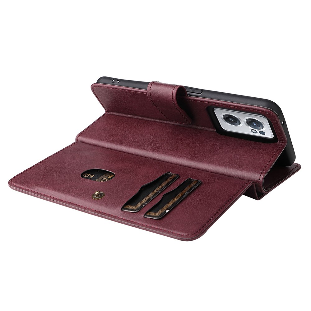 KT Multi-functional Series-1 for OnePlus Nord CE 2 5G PU Leather Magnetic Phone Case Viewing Stand Wallet Clutch Purse with 10-Card Slots Holder - Wine Red-8