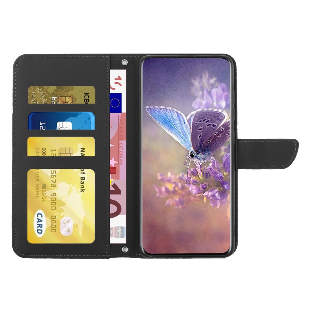 Pour OnePlus Nord CE 2 5G Fleurs de Papillon Imprimées PU Cuir de Support Portefeuille Portefeuille Amortisseur Magnétique Couvrette de Protection Avec Une Sangle Pratique - le Noir