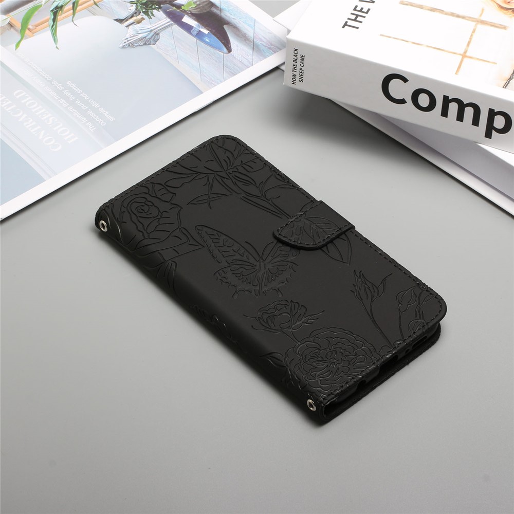 For OnePlus Nord CE 2 5G Imprinted Butterfly Flowers PU Leather Case Stand Wallet Shockproof Magnetic Clasp Protection Cover with Handy Strap - Black-8