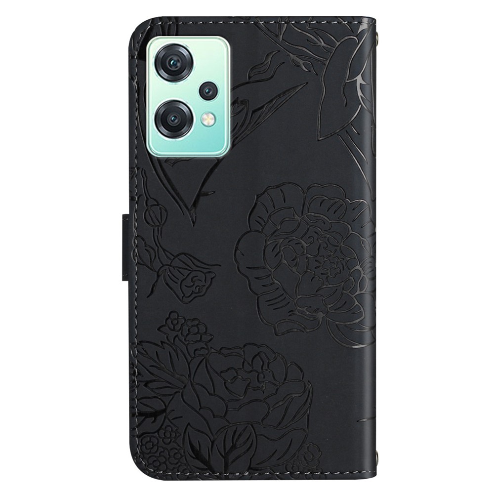 For OnePlus Nord CE 2 Lite 5G/Realme 9 Pro 5G/V25 Wallet Case Imprinted Butterfly Flowers Pattern PU Leather Wrist Strap Wallet Stand Feature Flip Cover - Black-10