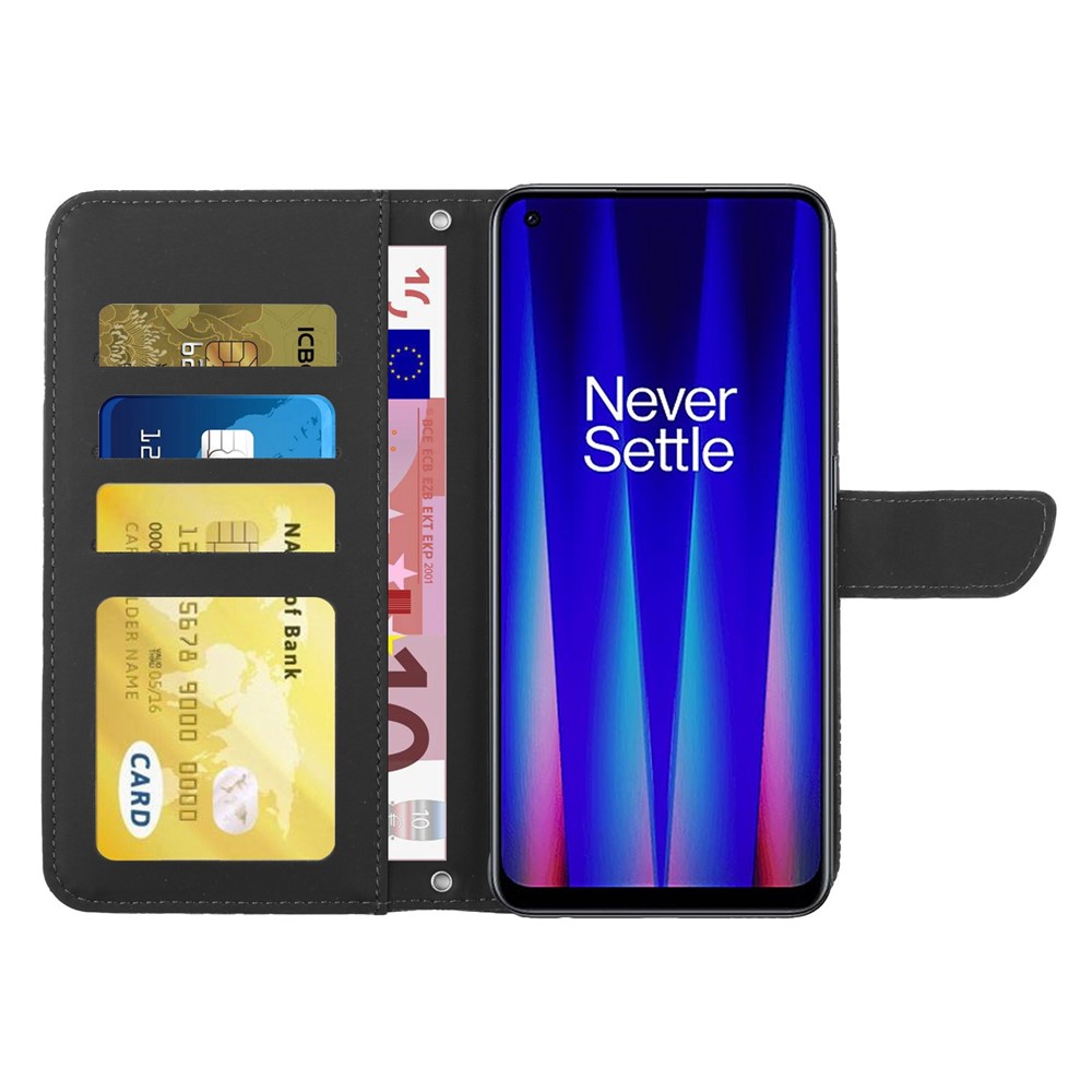 HT03 For OnePlus Nord CE 2 Lite 5G/Realme 9 Pro/V25 Well-protected Wallet Style Imprinted Butterfly Flowers Case Skin Feel Leather Stand Shell with Shoulder Strap - Black-2